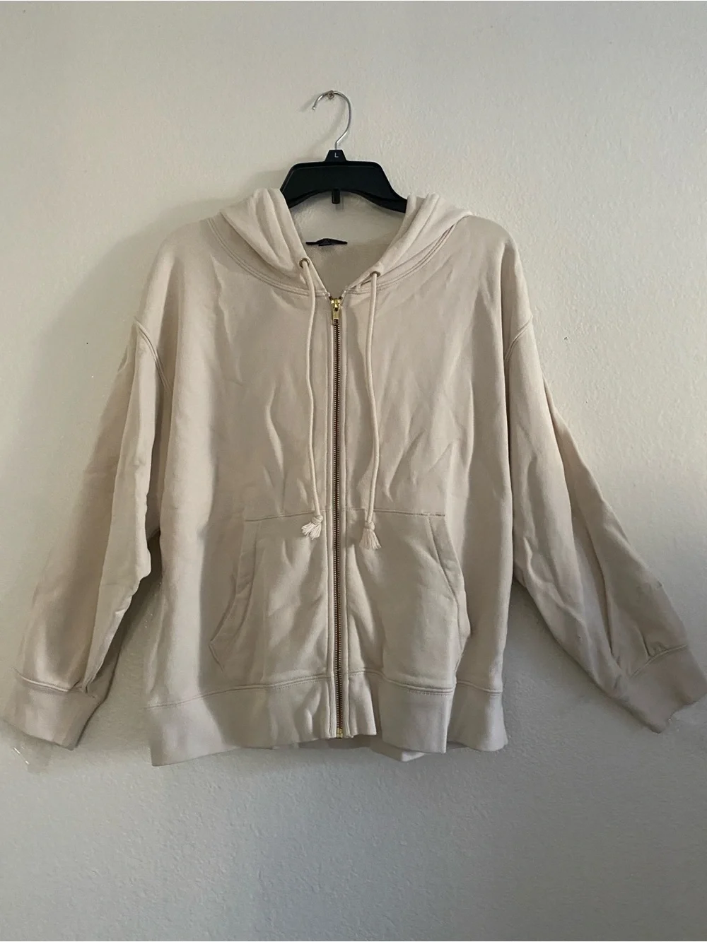 J. CREW Neutral Zip-Up Hooded Sweatshirt - Cream. Size XS